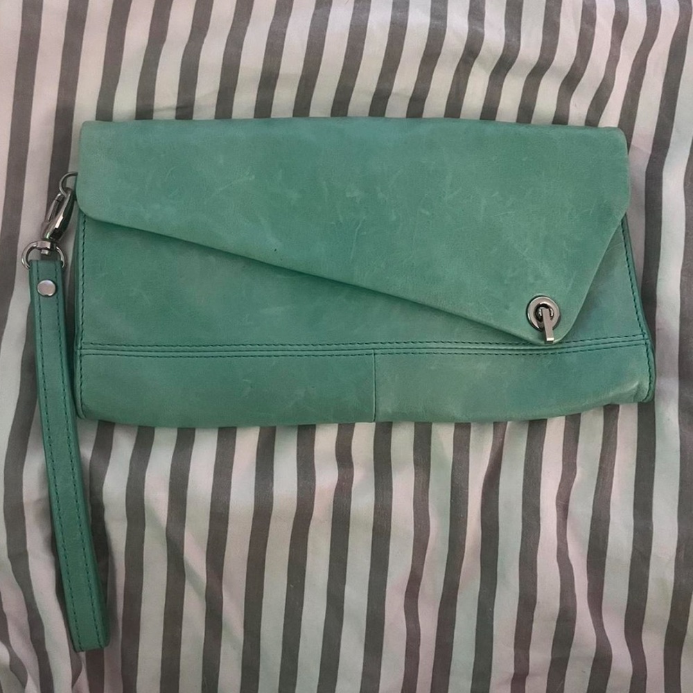 Mint green HOBO leather clutch wallet